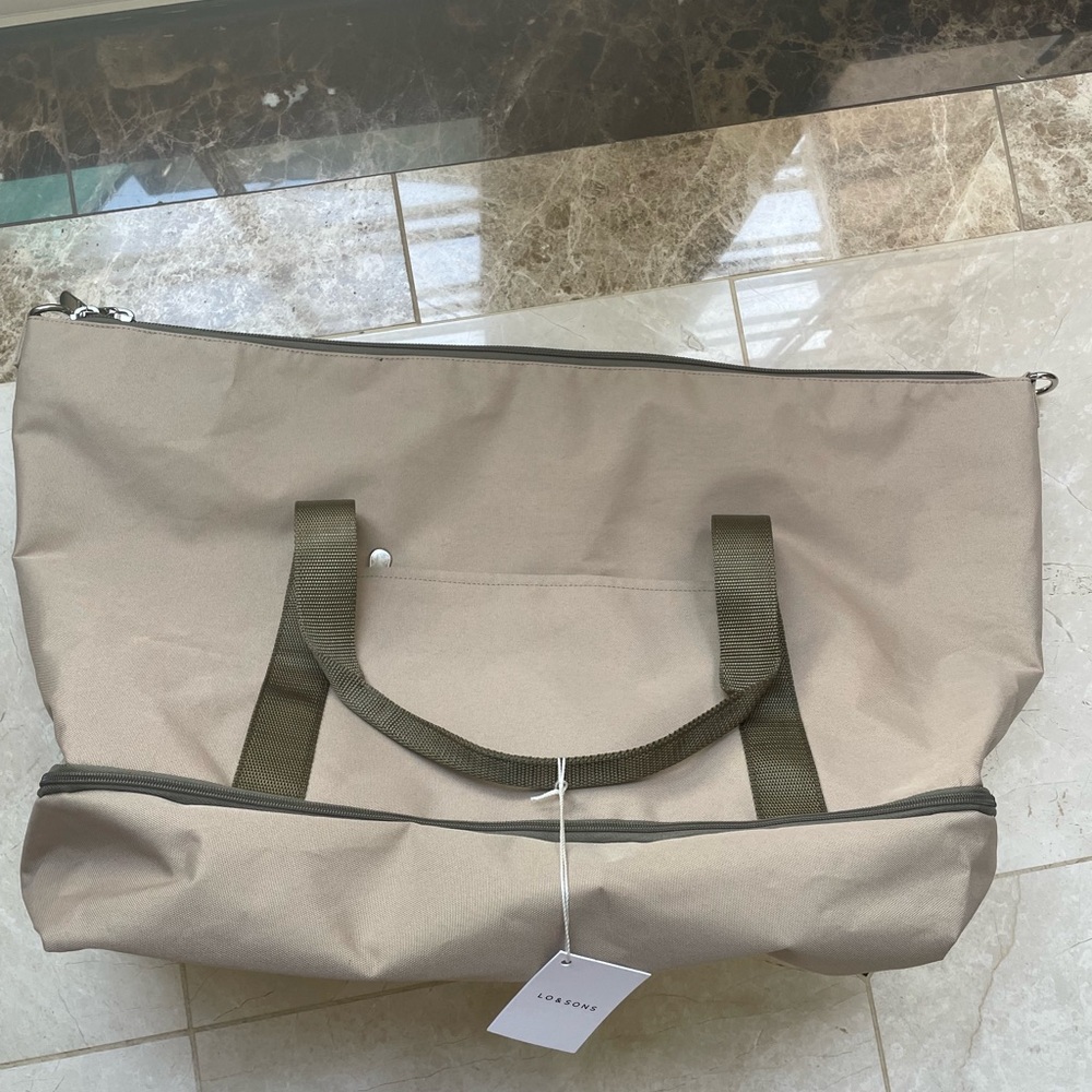Lo & Sons Taupe Travel Tote with Olive Straps - Picture 9 of 11